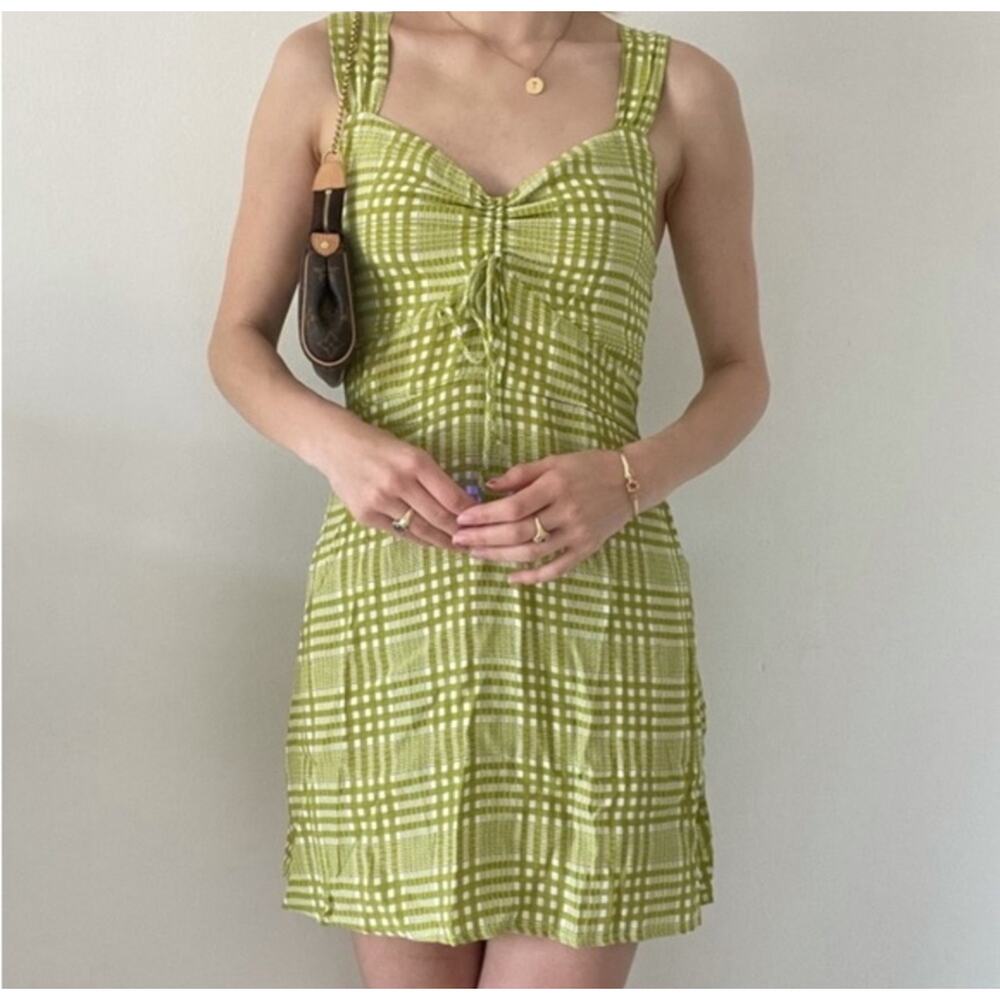 Faithfull The Brand Imogen Plaid Mini Dress Green Size 2
